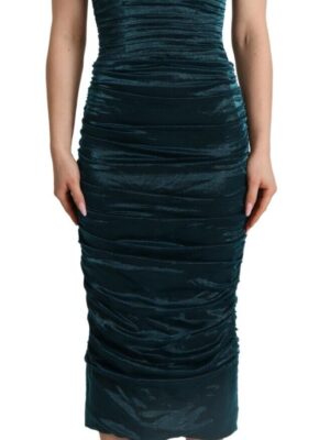 Dolce & Gabbana Turquoise Draped Satin Midi Dress