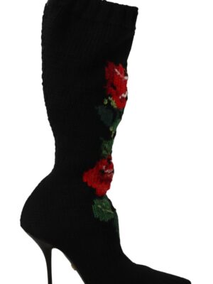 Dolce & Gabbana Elegant Sock Boots with Red Roses Detail