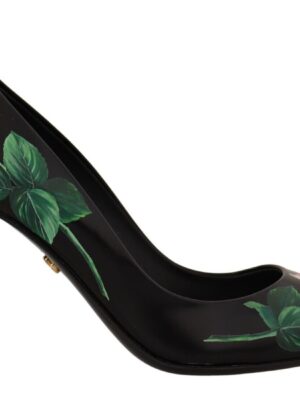 Dolce & Gabbana Elegant Black Rose Print Leather Heels