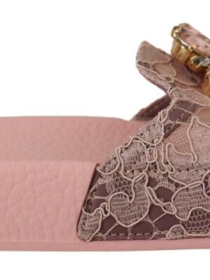 Dolce & Gabbana Floral Lace Crystal Embellished Slide Flats