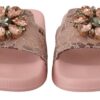 Dolce & Gabbana Floral Lace Crystal Embellished Slide Flats - Image 2