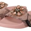 Dolce & Gabbana Floral Lace Crystal Embellished Slide Flats - Image 3