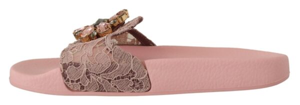 Dolce & Gabbana Floral Lace Crystal Embellished Slide Flats - Image 5