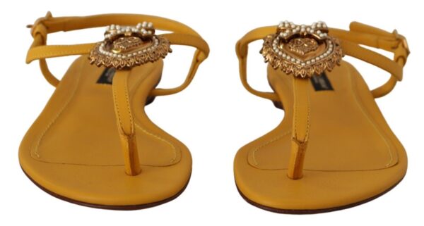 Dolce & Gabbana Mustard T-Strap Flat Sandals with Heart Embellishment - Image 3