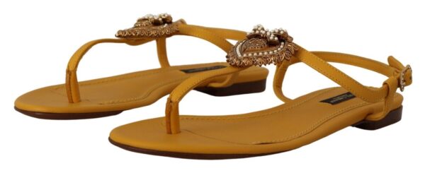 Dolce & Gabbana Mustard T-Strap Flat Sandals with Heart Embellishment - Image 4