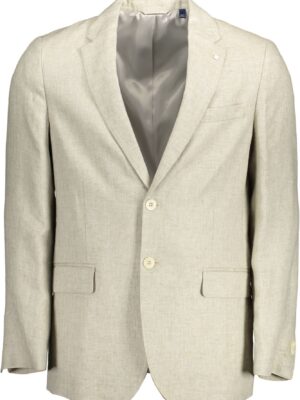 Gant Beige Linen Classic Jacket with Logo Detailing