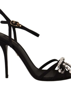 Dolce & Gabbana Elegant Black Viscose Ankle Strap Sandals with Crystals