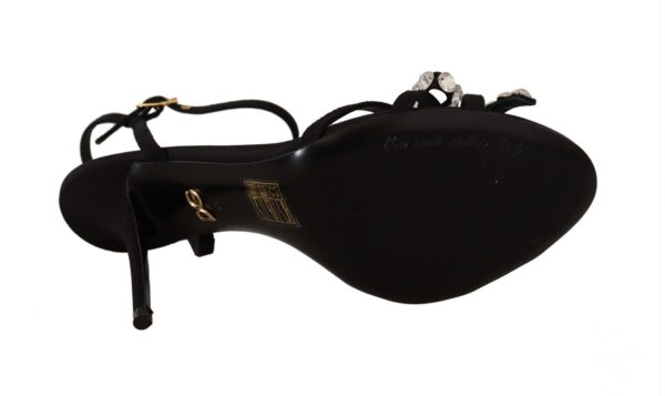Dolce & Gabbana Elegant Black Viscose Ankle Strap Sandals with Crystals - Image 6