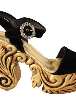 Dolce & Gabbana Baroque Velvet Heels in Black and Gold