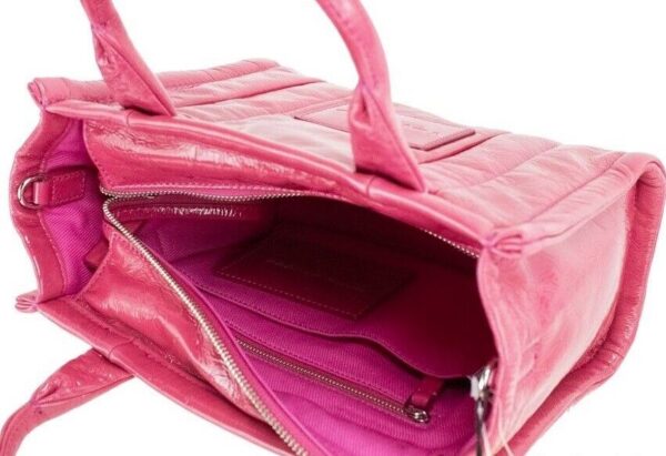 Marc Jacobs The Shiny Crinkle Mini Tote Magenta Leather Crossbody Handbag Purse - Image 3