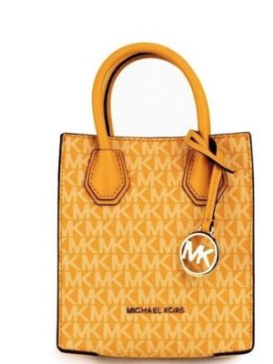 Michael Kors Mercer XS Honeycomb Gold Signature PVC North South Shopper Crossbody Bag