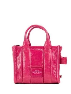 Marc Jacobs The Shiny Crinkle Micro Tote Magenta Leather Crossbody Bag Handbag