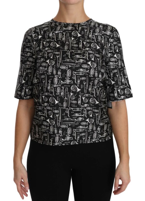 Dolce & Gabbana Exquisite Trumpet Print Silk Blouse - Image 2