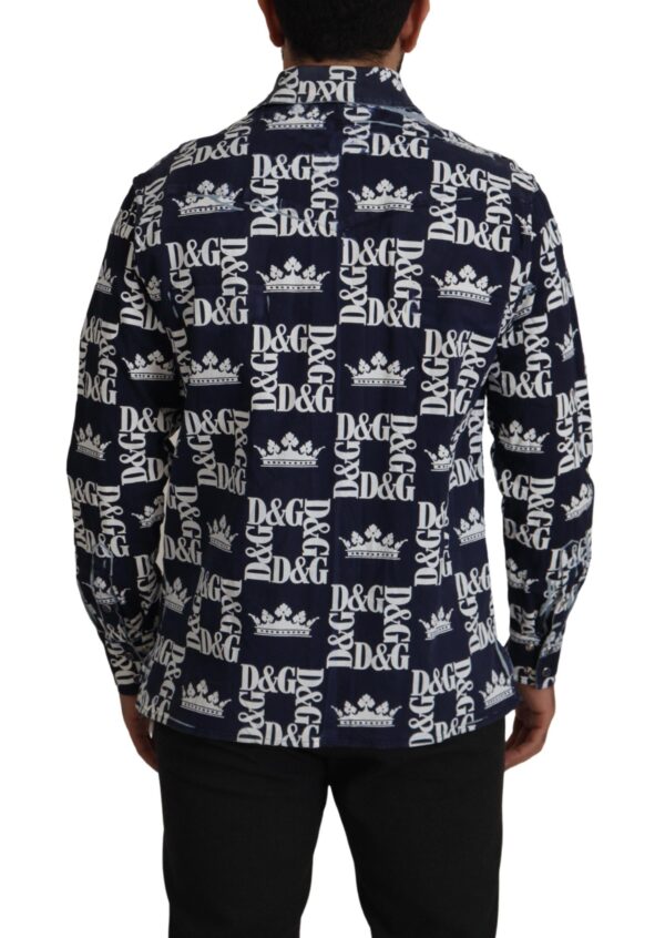 Dolce & Gabbana Elegant Slim Fit Blue Crown Shirt - Image 3
