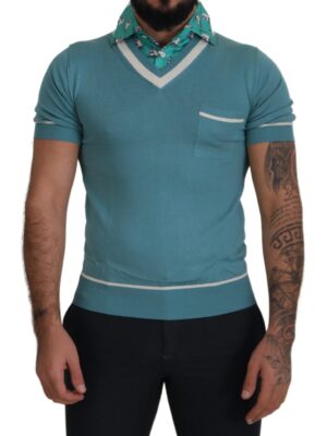 Dolce & Gabbana Elegant Silk Polo Tee with Boat Collar Print