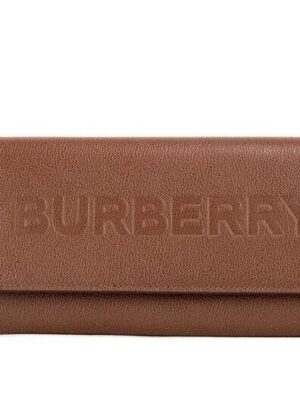 Burberry Porter Tan Grained Leather Embossed Continental Clutch Flap Wallet Brown