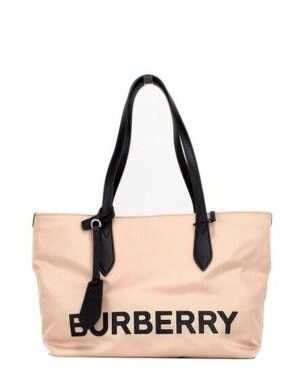 Burberry Small Rose Beige Logo Branded Econyl Nylon Tote Shoulder Handbag Purse