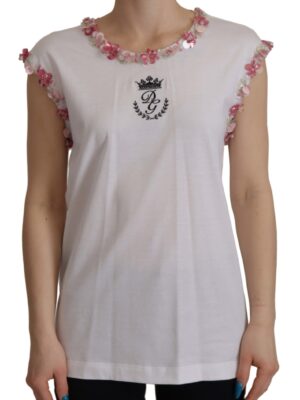Dolce & Gabbana Chic Sequined Crown Tank Top T-Shirt
