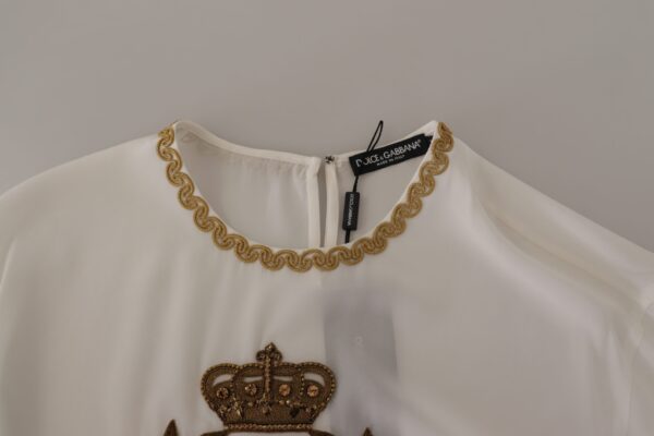 Dolce & Gabbana Elegant Silk Blouse with Gold Crown Embroidery - Image 4