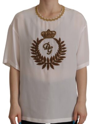 Dolce & Gabbana Elegant Silk Blouse with Gold Crown Embroidery
