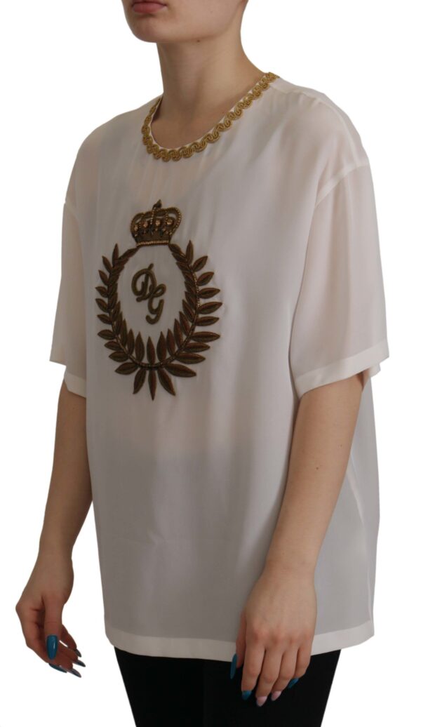 Dolce & Gabbana Elegant Silk Blouse with Gold Crown Embroidery - Image 7