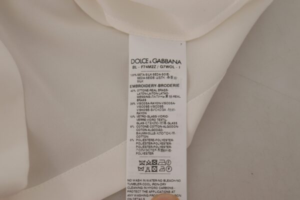 Dolce & Gabbana Elegant Silk Blouse with Gold Crown Embroidery - Image 8