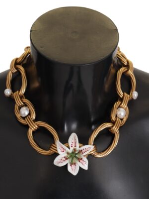 Dolce & Gabbana Elegant Gold Lilly Flower Pendant Necklace