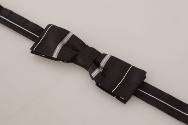 Dolce & Gabbana Elegant Silk Bow Tie in Black and Grey - Image 3