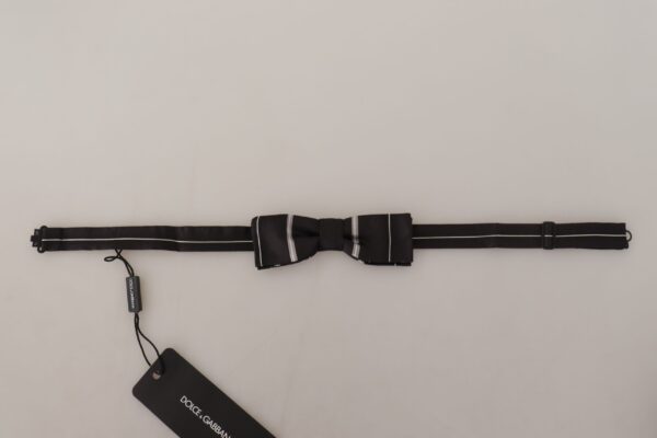 Dolce & Gabbana Elegant Silk Bow Tie in Black and Grey - Image 6