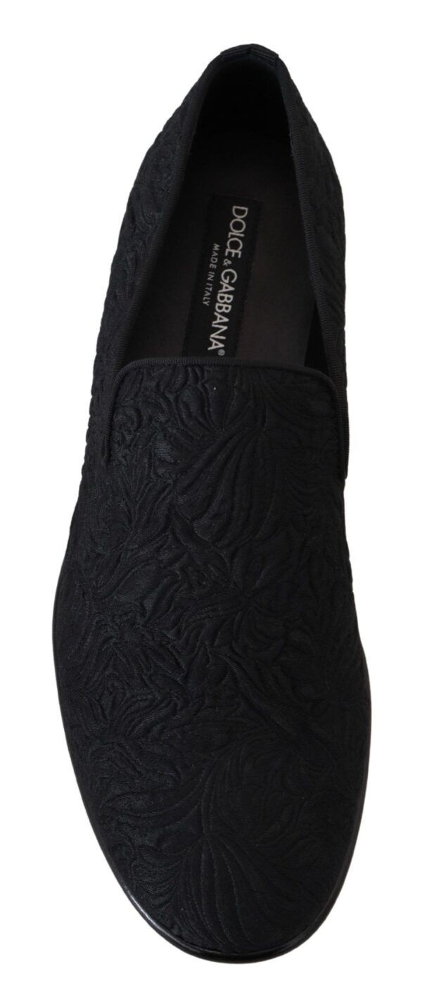 Dolce & Gabbana Elegant Jacquard Black Loafers Slide On Flats - Image 2