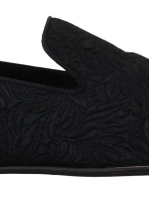 Dolce & Gabbana Elegant Jacquard Black Loafers Slide On Flats