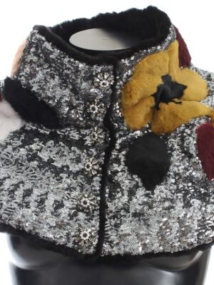 Dolce & Gabbana Elegant Floral Sequined Fur Scarf