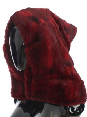 Dolce & Gabbana Luxurious Bordeaux Fur Hooded Scarf Wrap
