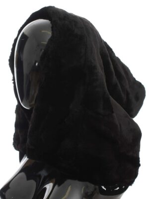 Dolce & Gabbana Chic Black Weasel Fur Hooded Scarf Wrap