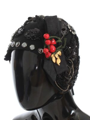 Dolce & Gabbana Elegant Black Crystal-Adorned Cloche Hat