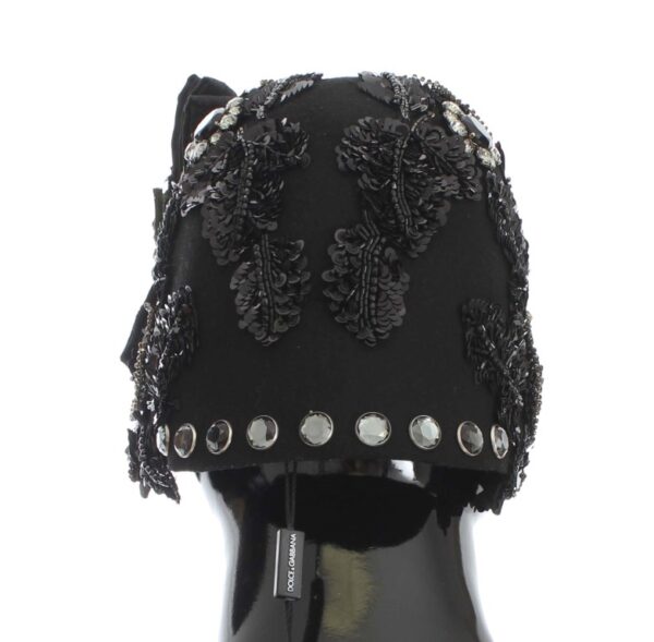 Dolce & Gabbana Elegant Black Crystal-Adorned Cloche Hat - Image 3