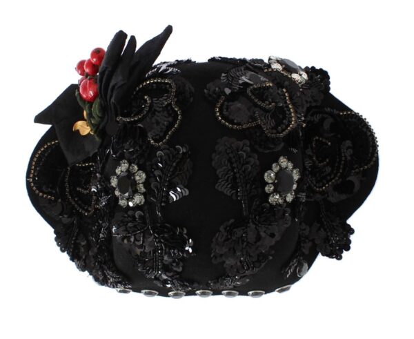 Dolce & Gabbana Elegant Black Crystal-Adorned Cloche Hat - Image 4