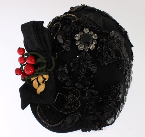 Dolce & Gabbana Elegant Black Crystal-Adorned Cloche Hat - Image 5