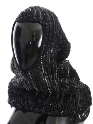 Dolce & Gabbana Elegant Black Sequined Hooded Scarf Wrap