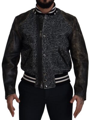 Dolce & Gabbana Multicolor Houndstooth Leather Bomber Jacket
