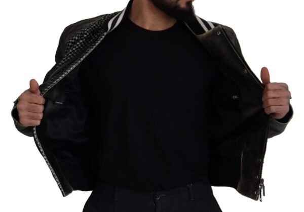 Dolce & Gabbana Multicolor Houndstooth Leather Bomber Jacket - Image 7