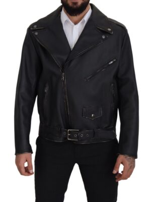 Dolce & Gabbana Elegant Black Leather Biker Jacket