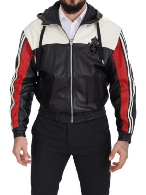 Dolce & Gabbana Elite Black Leather Hooded Bomber Jacket