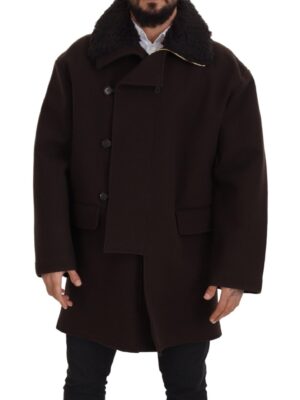 Dolce & Gabbana Elegant Dark Brown Shearling Coat Jacket