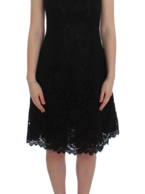 Dolce & Gabbana Elegant Black Floral Lace Knee-Length Dress