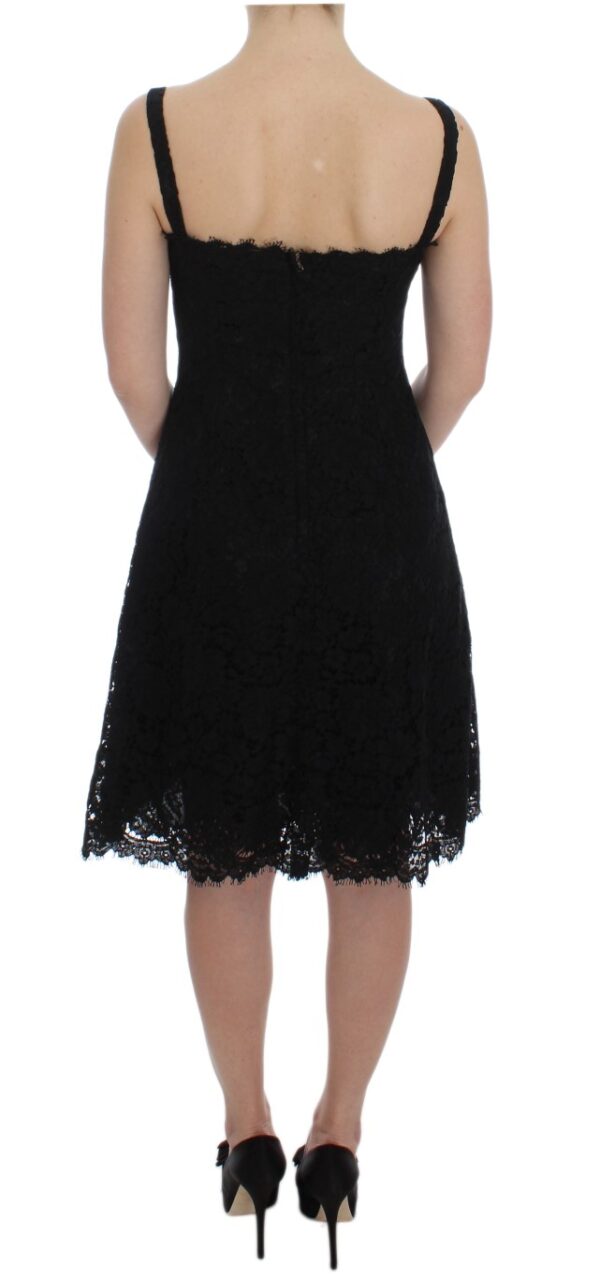 Dolce & Gabbana Elegant Black Floral Lace Knee-Length Dress - Image 3