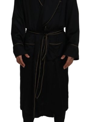 Dolce & Gabbana Elegant Black Silk Long Robe Coat
