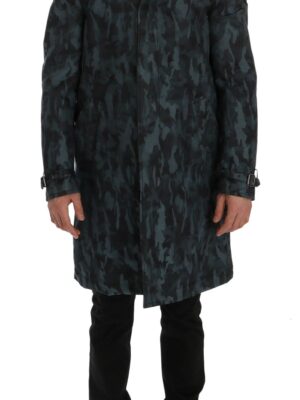 Dolce & Gabbana Blue Camouflage Trench Coat Elegance