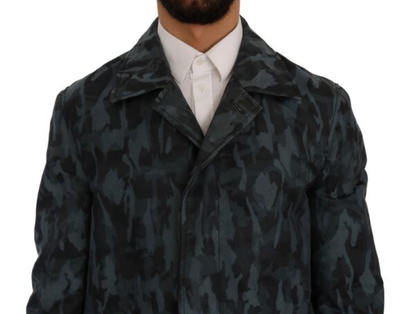 Dolce & Gabbana Blue Camouflage Trench Coat Elegance - Image 4