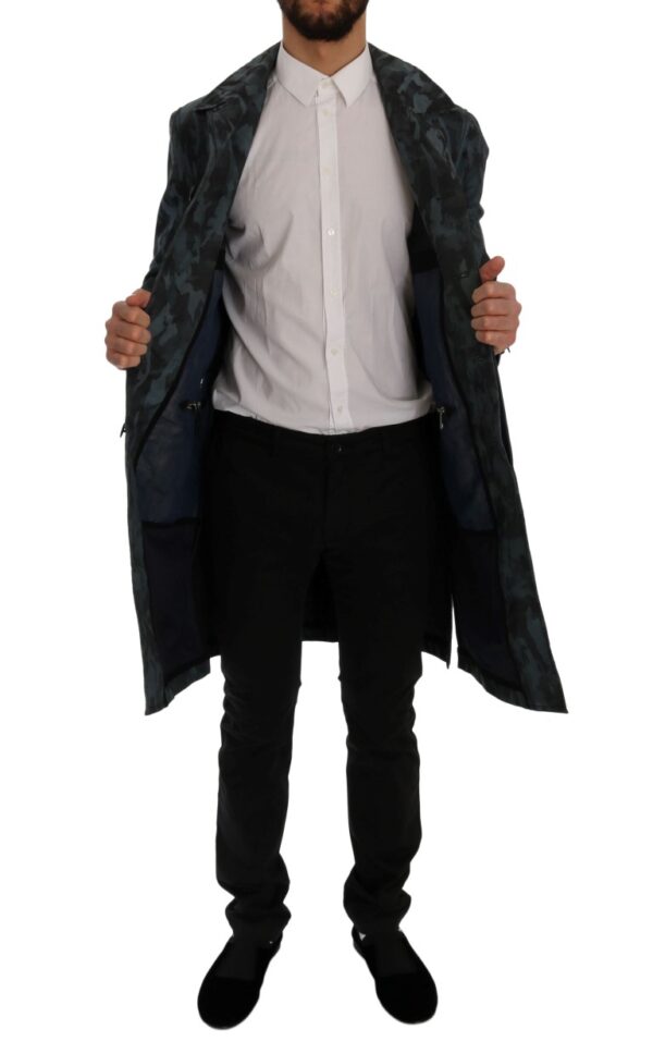 Dolce & Gabbana Blue Camouflage Trench Coat Elegance - Image 6